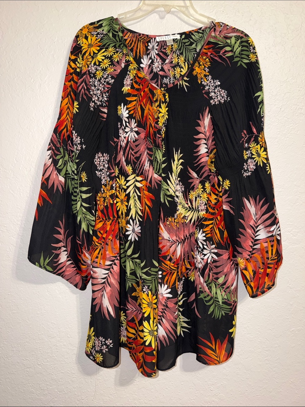 SPENSE Tropical Print Plus Size Top crepe blouse vibrant floral shirt